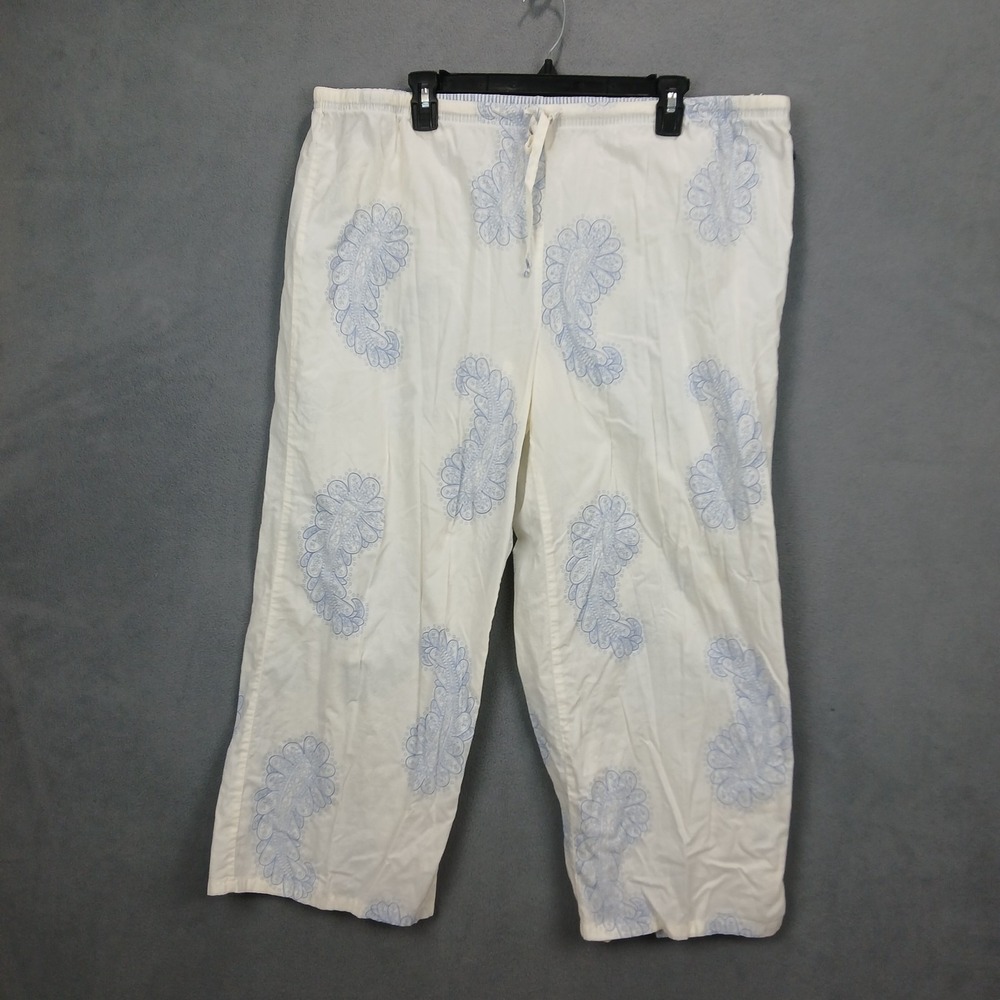 Tommy Hilfiger Pajama Pants Women XL White Paisley Cotton Straight Leg Sleepwear